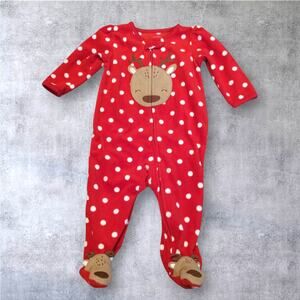 CARTER'S Red Polka Dot Reindeer Christmas One Piece Footed Pajamas 6 Month